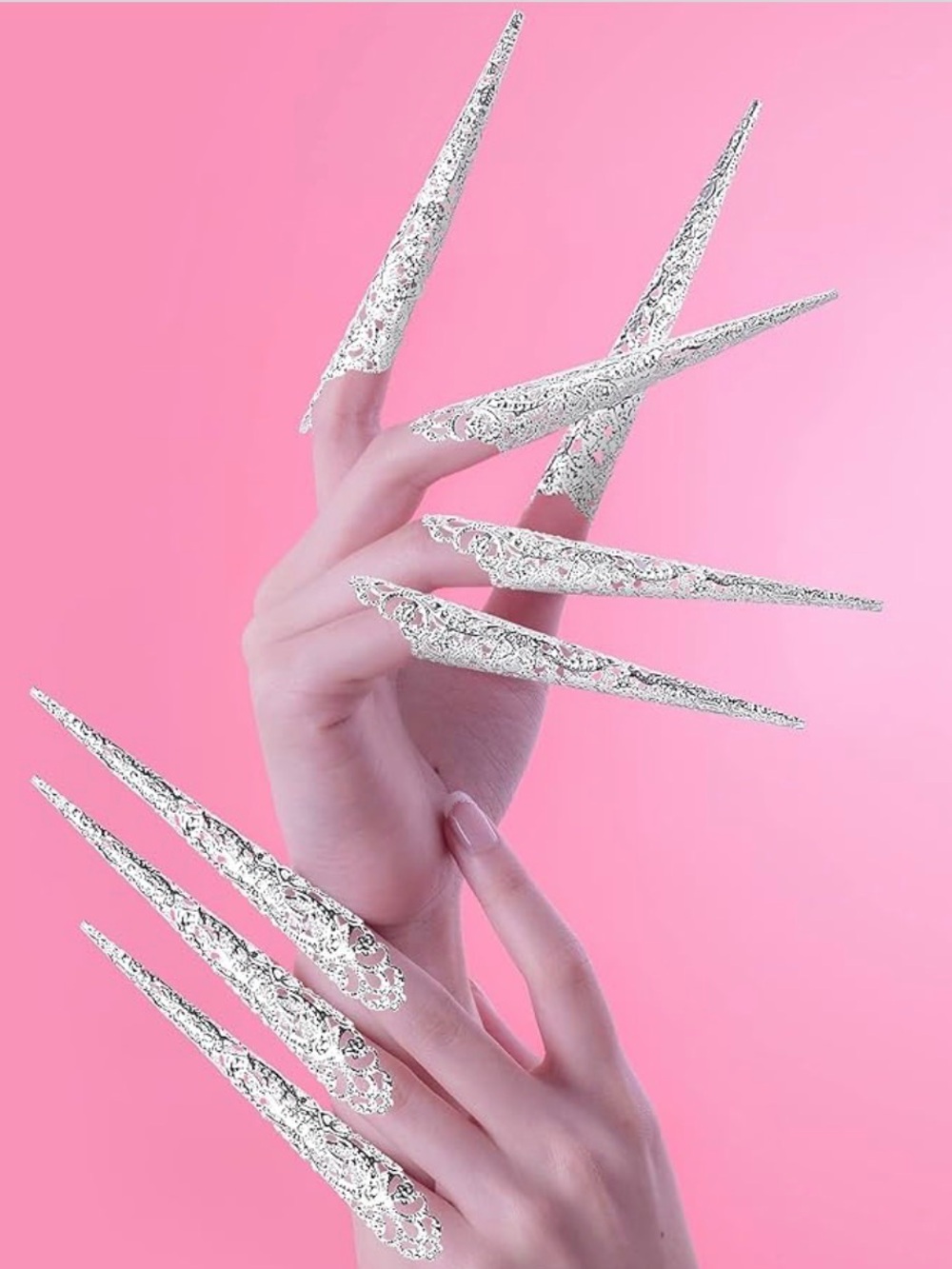 NWT 10 Pack Silver Finger Nail Tips for Cosplay Halloween Pride